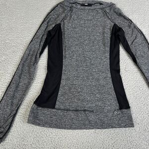 Lululemon Shirt Womens 4  Gray Black Full Tilt Pullover Ruffle Trim Thumb Holes